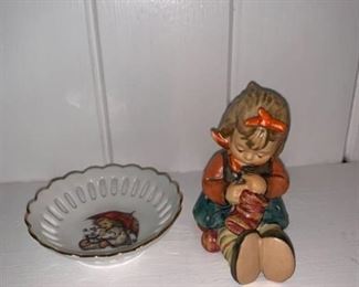 Goebel Hummel Figurine and Dish Fireplace Left Shelf