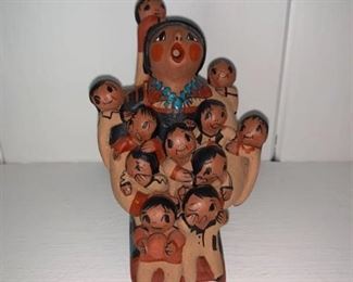 Signed Clay Native American Figure Fireplace Left Shelf