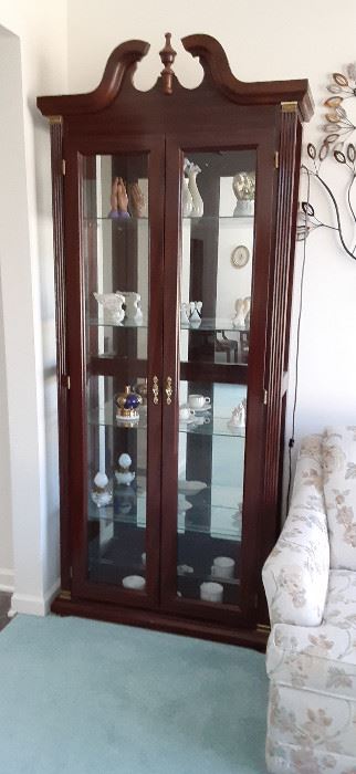 Lighted china/display cabinet.  Beautiful deep cherry. 