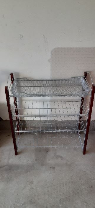 Wire storage shelving unit. 