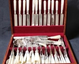 Lot# 69 - Pearl Handle w/Sterling Silver 80pc Flatware Set to Include Storage Box