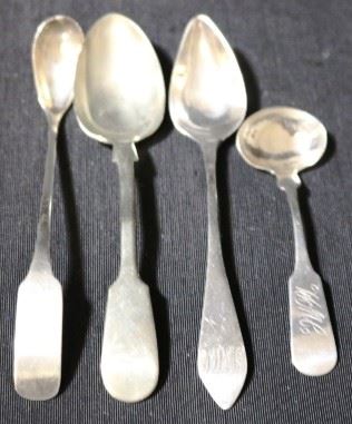 Lot# 128 - Lot of 4 Assorted "Possibly" Coin Silver Spoons