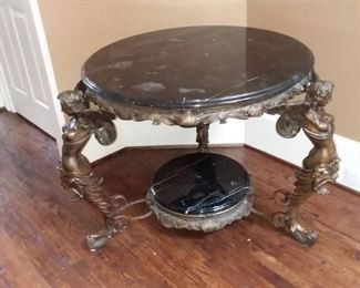 2 Tier Marble and Brass Accent Table