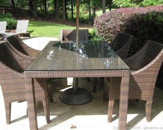 Restoration Hardware Wicker Outdoor Dining Table with Glass Top