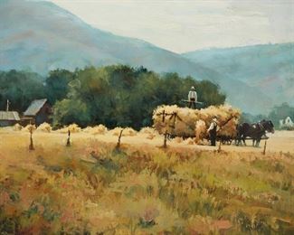 8
Arch Shaw
b. 1933, Utah
"Golden Harvest," 1994
Oil on canvas
Signed lower left: A D Shaw, signed again, dated, titled and numbered verso: Dec 1994 / 94093
24" H x 36" W
Estimate: $2,000 - $3,000
