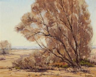 10
Sam Hyde Harris
1889-1977, Alhambra, CA
"Desert Survivor"
Oil on canvasboard
Estate signed lower right: Sam Hyde Harris, titled, numbered and estate stamped and numbered verso: #1120 / 000112
16" H x 20" W
Estimate: $1,000 - $2,000