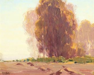 9
Sam Hyde Harris
1889-1977, Alhambra, CA
Tree In A Landscape
Oil on canvas laid to board
Signed with the estate stamp lower left: Sam Hyde Harris, estate stamped and numbered verso: 000177
16" H x 20" W
Estimate: $1,000 - $2,000