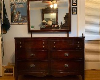 Bow front mahogany double dresser with mirror