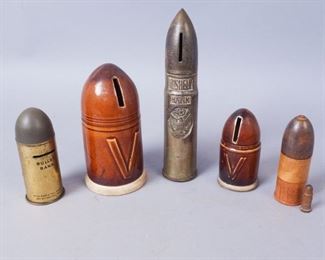 Lot of 5 WW2 Era Bullet Shell Banks