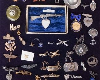 Lot of 42 Assorted Militaria Jewelry