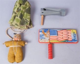 Lot of 3 Noisemaker Toys & Paratrooper Doll