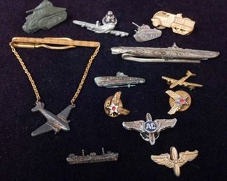 Lot of 13 US Military Themed Pins and Tie Bars
