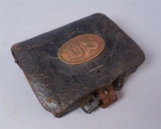 Civil War Leather Ammo Pouch with Brass US Plaque

