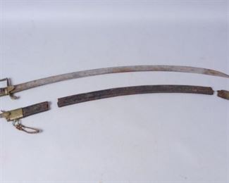 19c Cavalry Saber With Leather, Brass Sheath
