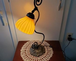 Vintage Brass table lamp with Amber Cased Shade