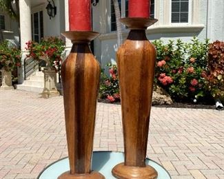 pair hand carved candle holders $125