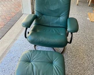 Retro blue leather chair and ottoman  $125