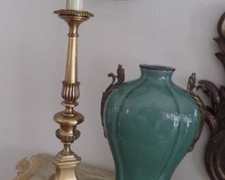 Large pair  vintage lamps, pair large blue Canton porcelain vases 