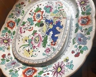 two-piece pierced stoneware serving platter -  English and antique