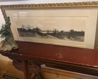 Very old Dutch(?) painting on a chinese bench