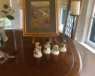 Edge of the 1927 Knabe Baby Grand, with 4 lovely handpainted china bells