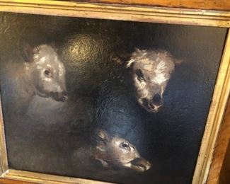An old oil of some young sheep