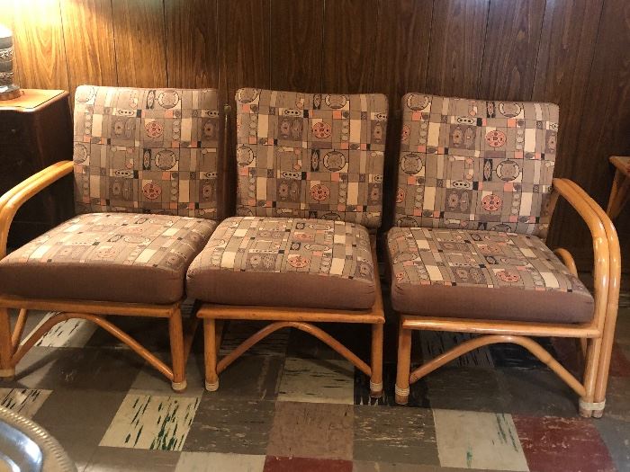 Vintage Mid Century Modern Vogue Rattan Furniture with Original Cushions