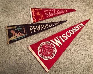 Pennants 1940s-1970’s Very large Collection more pics to follow Wisconsin Pewaukee , Waukesha 