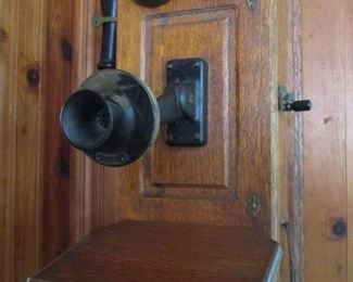 ANTIQUE WALL TELEPHONE IN OAK CASE