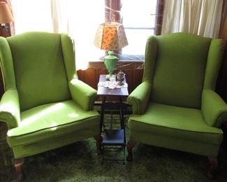 AWESOME VINTAGE CHAIRS DRESSED IN BRIGHT LIME GREEN