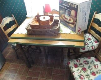 VINTAGE ENAMEL TOP TABLE AND 4 CHAIRS