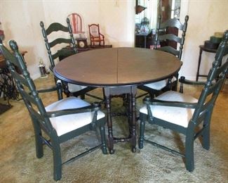 DINING TABLE (OLD GATE-LEG) AND 4 LADDER BACK CHAIRS