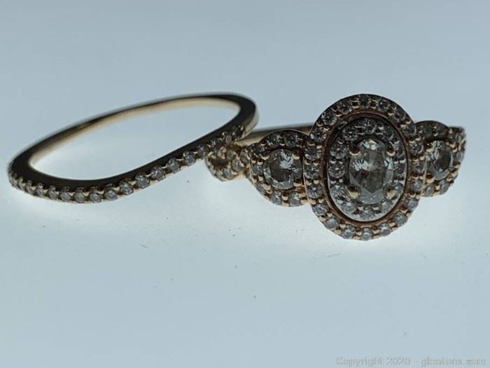 14k Rose and White Gold Diamond Ring Set Appraised