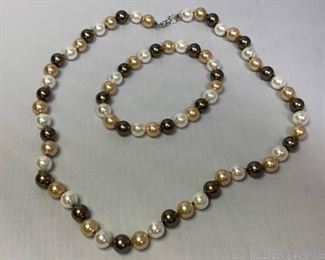 Sterling Strung Cultured Pearls with Matching Bracelet