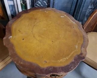 Antique Leather inset Drum table on casters (3) available (1) Large 30" diam x 34"H (2) Medium 27"diam x 28"H (all need work) $295 for all