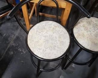 (1) Black painted metal swivel bar chairs (fabric needs reupholstering) 26"H from floor to top of seat $45 Only 1 left