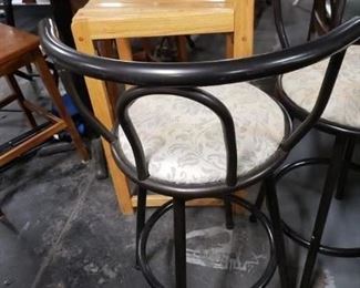 (1) Black painted metal swivel bar chairs (fabric needs reupholstering) 26"H from floor to top of seat $45 Only 1 left