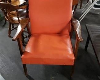 Vintage MCM Orange vinyl/leather studded solid wood guest chair $250