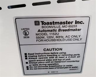 ToastMaster Model# 1152U Automatic Breadmaker with Manual Etc. $50