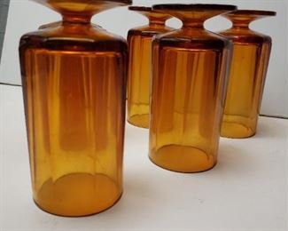 (6) Vtg MCM Amber Nouveau By Colony/Indiana Glass Footed/Handled Glasses 6 1/4” Tall $50 per set of 6
