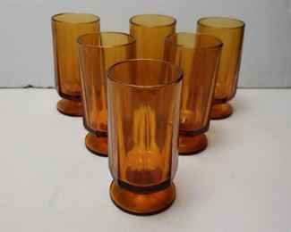 (6) Vtg MCM Amber Nouveau By Colony/Indiana Glass Footed/Handled Glasses 6 1/4” Tall $50 per set of 6
