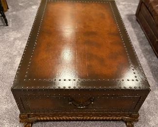 Ralph Lauren leather and hobnail coffee table 34.25"w x 48"l x 19"h. $890