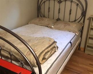 Antique Full Sized Cast Iron Bed with Mattress and Pad