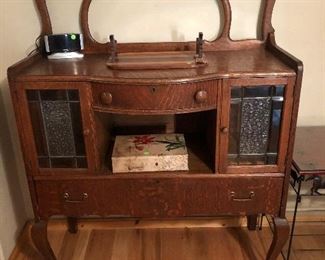 Antique Oak Buffet with Glass Top