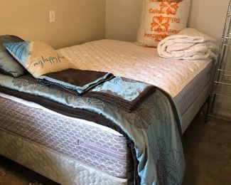 Queen sized mattress, boxspring, and frame