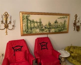 5. Pair of hardwired lilght up brass sconces (painting separate) $55
