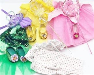 American Girl My Disney Girl Doll Costumes - Cinderella, Belle and Ariel plus a set of pajamas