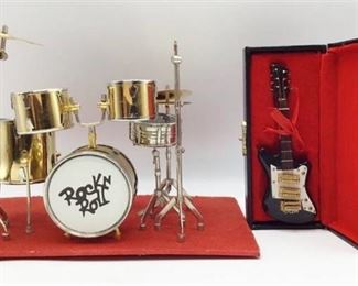 Doll Sized Full Drum Set and Electric Guitar in case