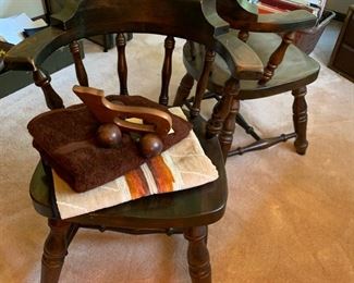 Pair of Ethan Allen Old Tavern Chairs. 1 Old Tavern Swivel Chair is also available.