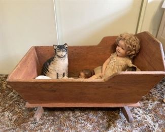 Shirley Temple Doll and primitive cradle